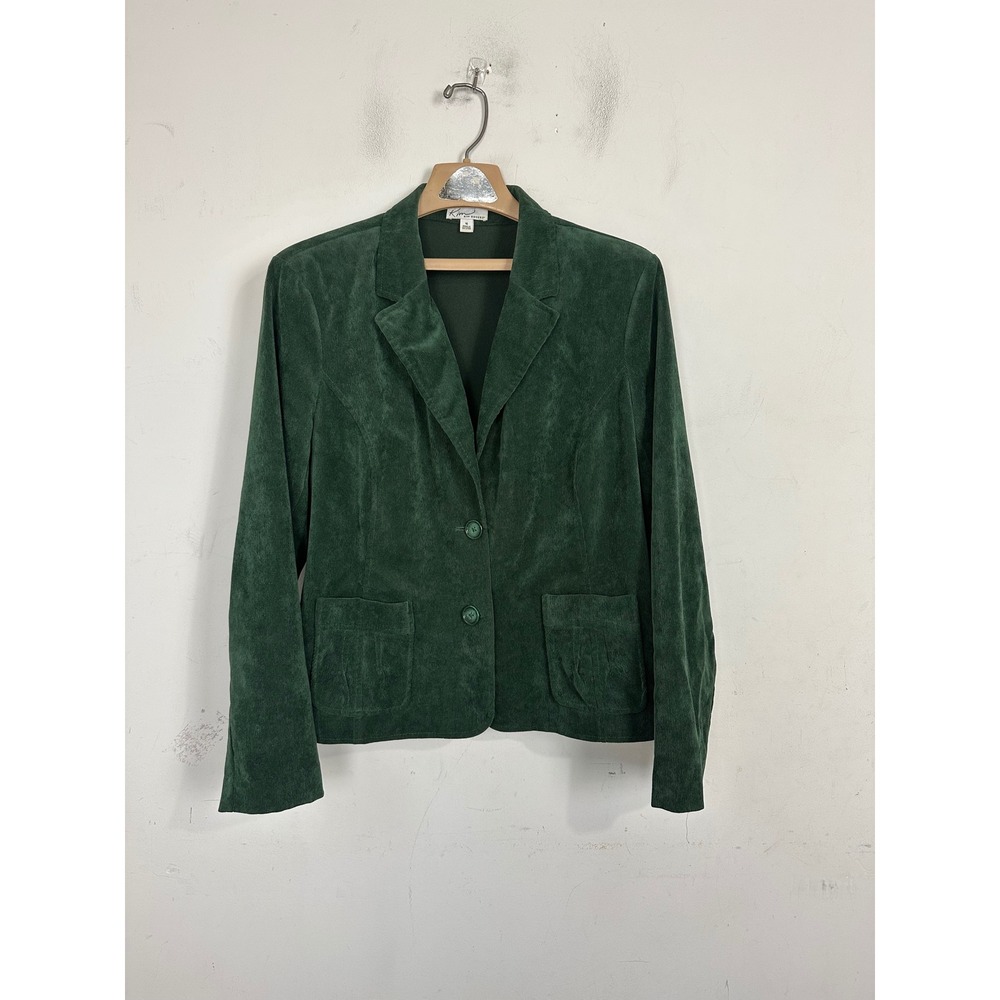 Kim Rogers Womens Green Corduroy Blazer Jacket Size 16 Two Button Lined Pocket